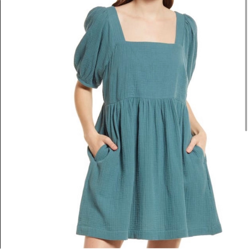 NWT Madewell Lightspun Square-Neck Puff-Sleeve Dress